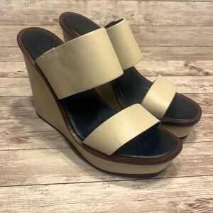 Tory Burch Butter Cream 5” Wedges Strapless Sandals Size 9-1/2M